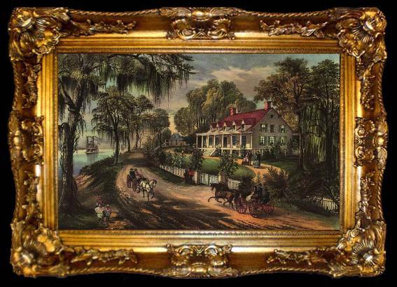 framed  Currier and Ives A Home on the Mississippi, ta009-2